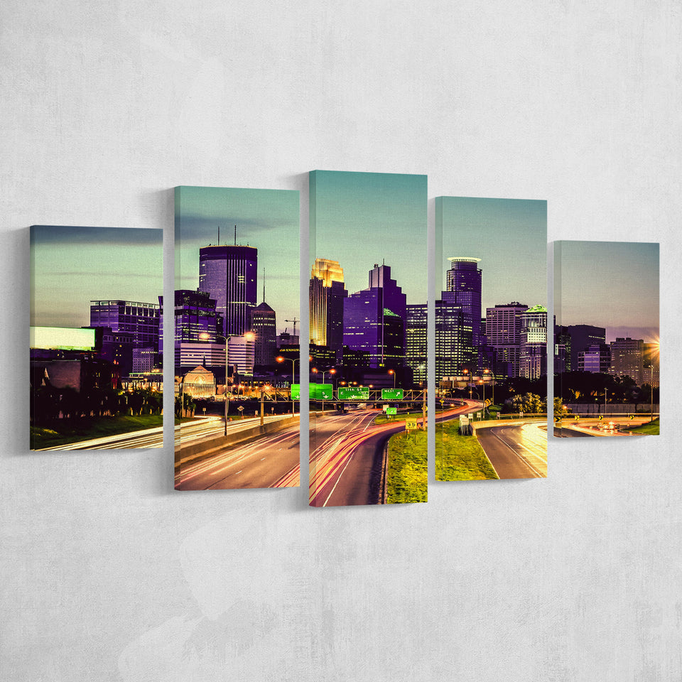 Minneapolis, Minneapolis Skyline Multi Panels,Canvas Prints Wall Art Home Decor