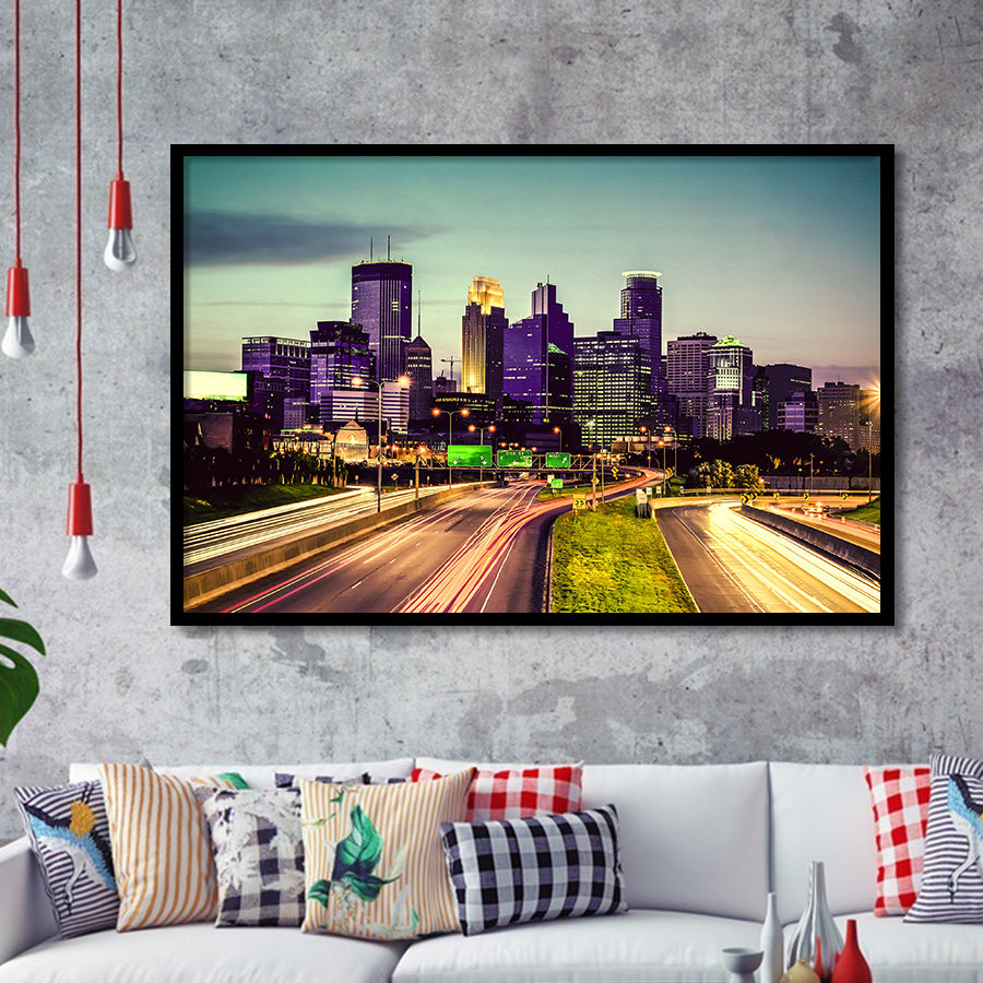 Minneapolis, Minneapolis Skyline Framed Art Prints Wall Art Decor,Black Frame, Ready to hang