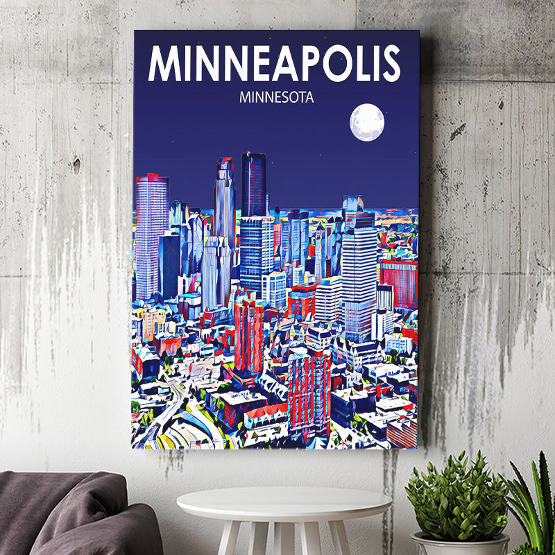 Minneapolis Minnesota Art Night Landscape ,City Art Print, Large Canvas, Canvas Print Wall Art Home Decor