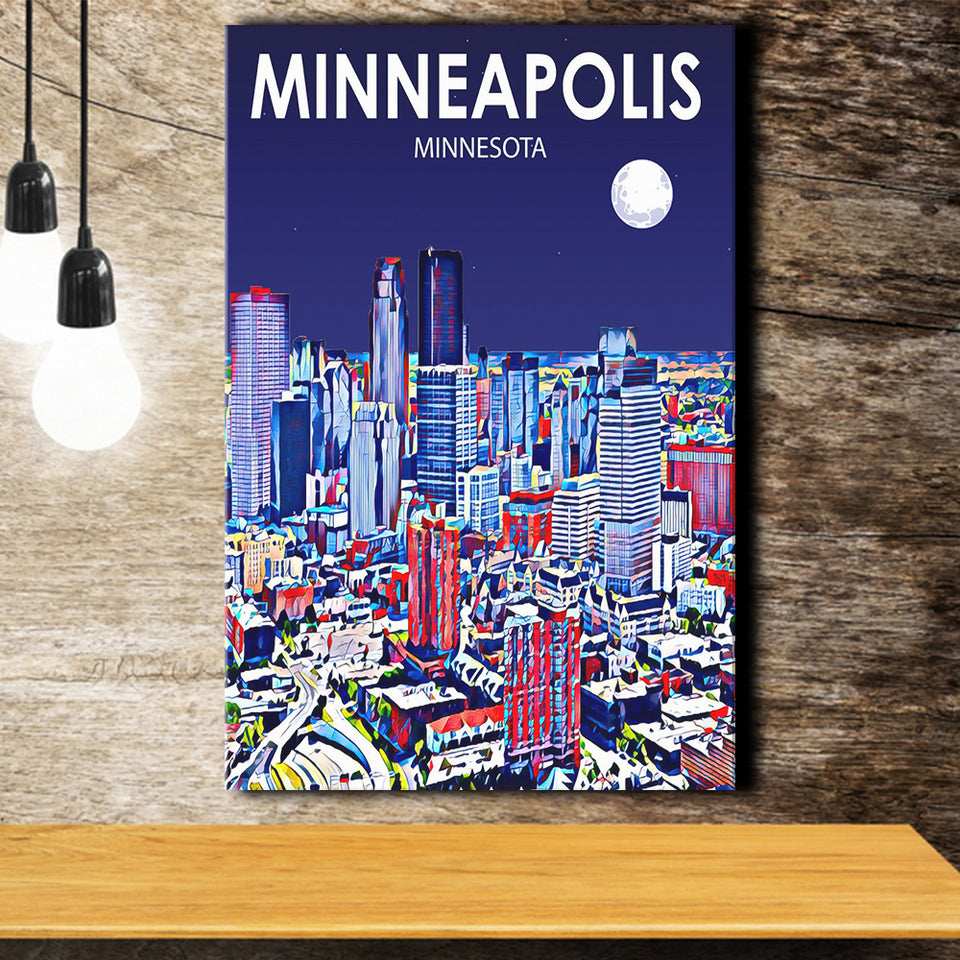 Minneapolis Minnesota Art Night Landscape ,City Art Print, Large Canvas, Canvas Print Wall Art Home Decor