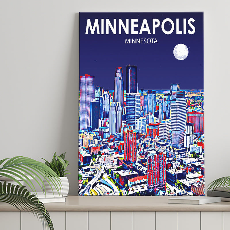 Minneapolis Minnesota Art Night Landscape ,City Art Print, Large Canvas, Canvas Print Wall Art Home Decor