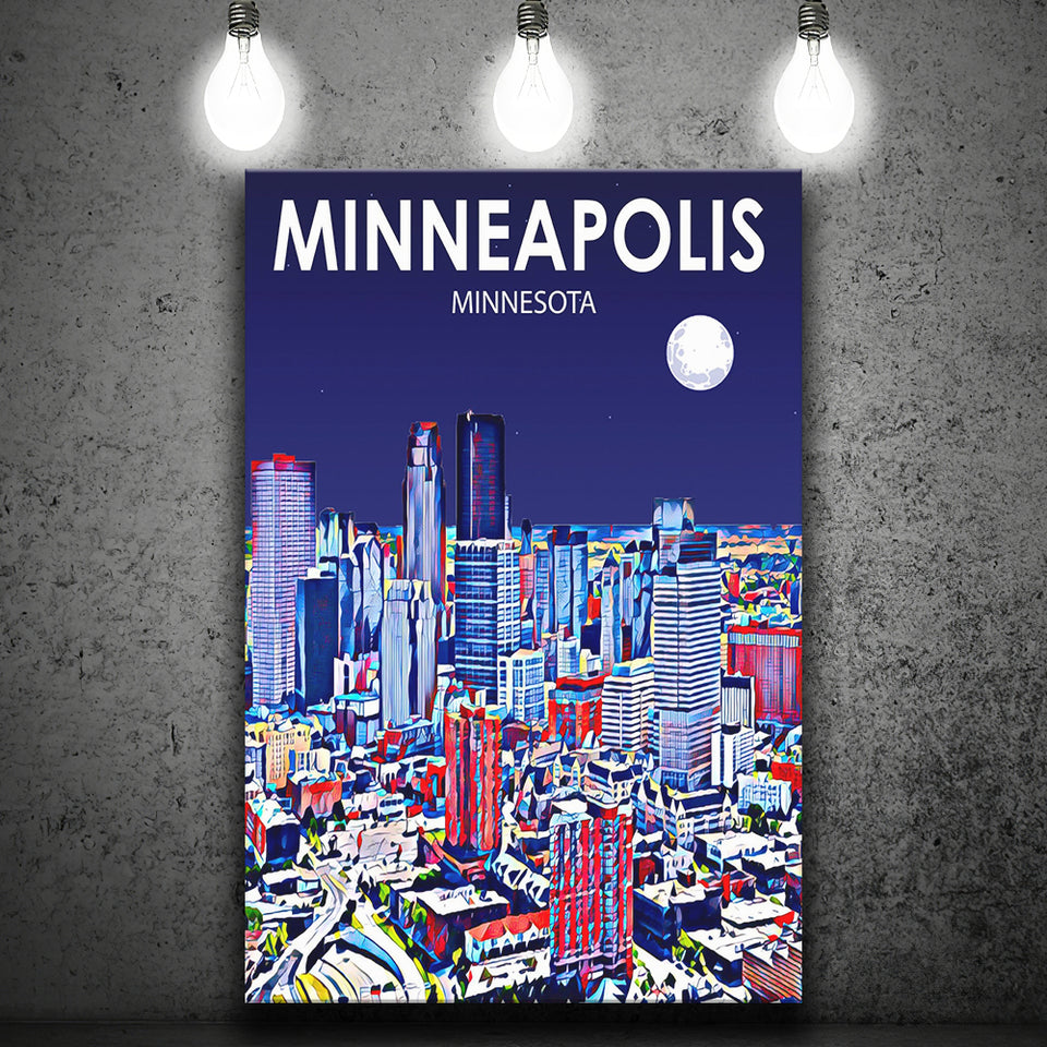 Minneapolis Minnesota Art Night Landscape ,City Art Print, Large Canvas, Canvas Print Wall Art Home Decor