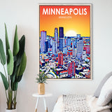 Minneapolis Minnesota Art Sunset Landscape, Large Canvas, Framed Canvas Print Wall Art Home Decor, Floating Frame