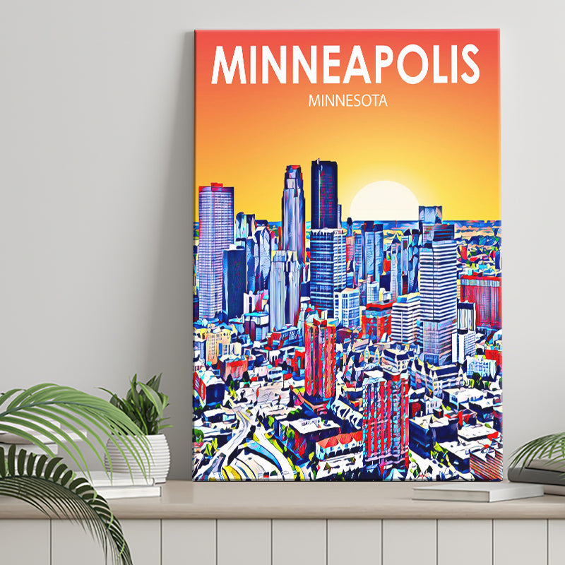 Minneapolis Minnesota Art Sunset Landscape ,City Art Print, Large Canvas, Canvas Print Wall Art Home Decor