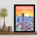 Minneapolis Minnesota Art Sunset Landscape, Large Canvas, Framed Canvas Print Wall Art Home Decor, Floating Frame