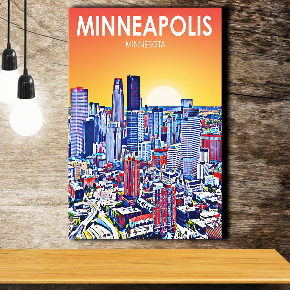 Minneapolis Minnesota Art Sunset Landscape ,City Art Print, Large Canvas, Canvas Print Wall Art Home Decor
