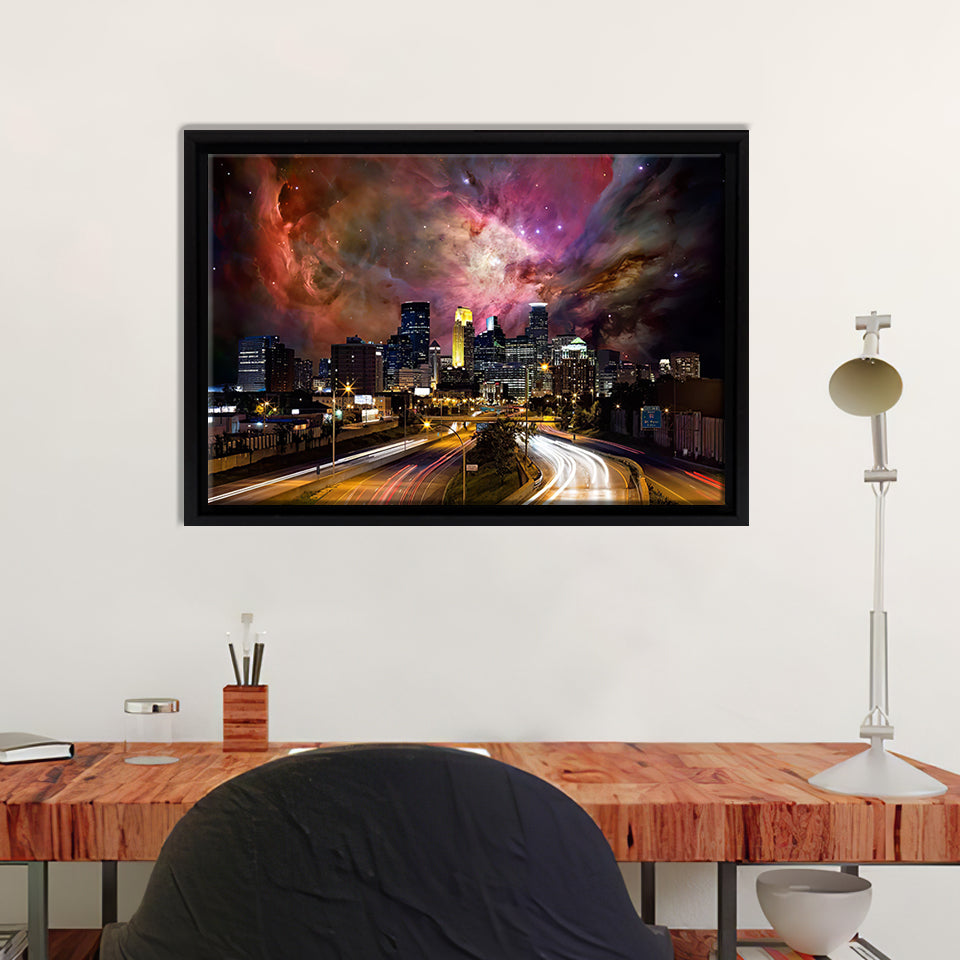 Minneapolis Minnesota Orion Nebula Skyline 1 Framed Canvas Wall Art - Framed Prints, Prints for Sale, Canvas Painting