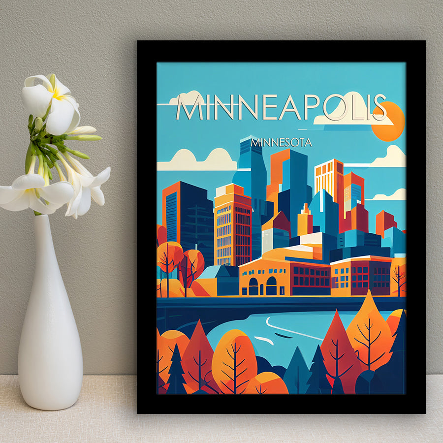 Minneapolis Retro Art Print, City Art Print, Framed Art Print Wall Art Home Decor, Framed Picture