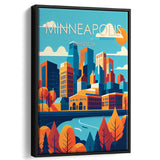 Minneapolis Retro Art Print, Large Canvas, Framed Canvas Print Wall Art Home Decor, Floating Frame
