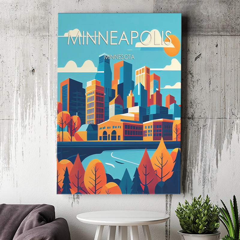 Minneapolis Retro Art Print ,City Art Print, Large Canvas, Canvas Print Wall Art Home Decor