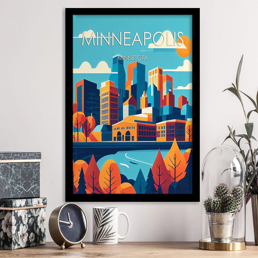 Minneapolis Retro Art Print, City Art Print, Framed Art Print Wall Art Home Decor, Framed Picture