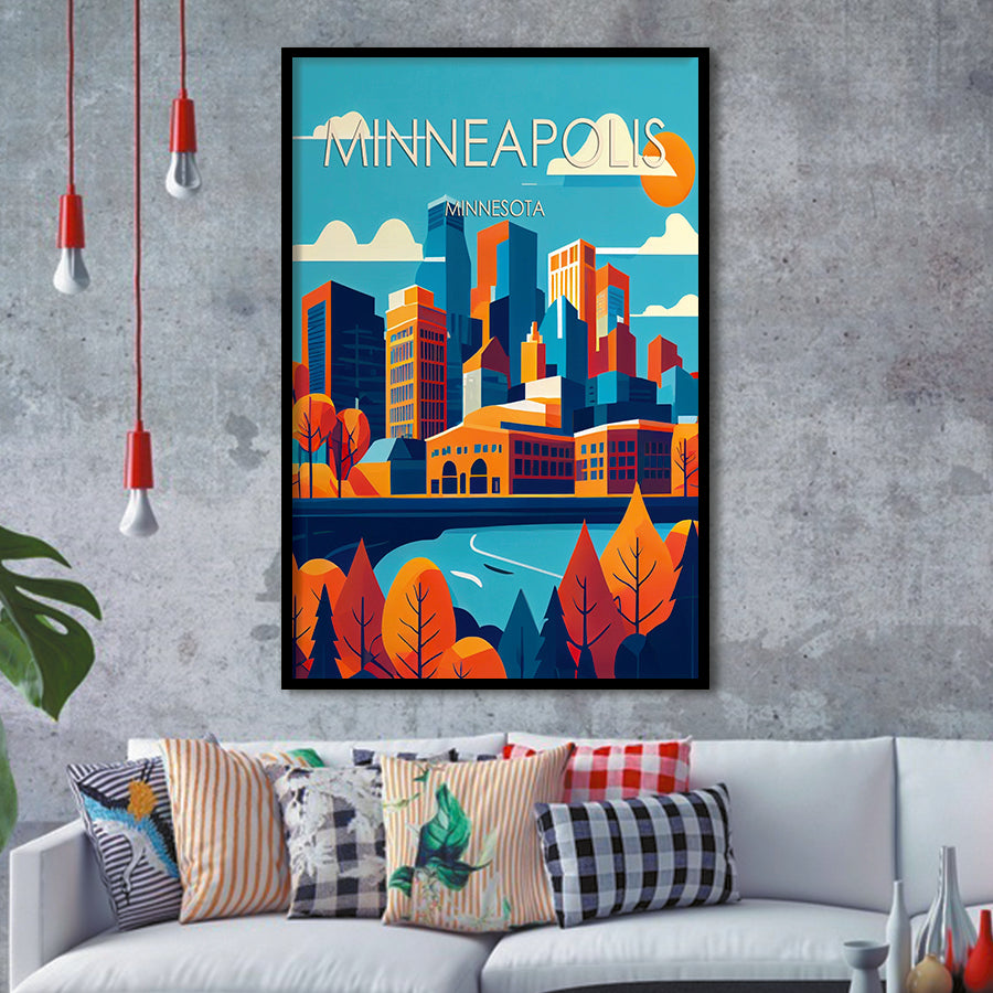 Minneapolis Retro Art Print, City Art Print, Framed Art Print Wall Art Home Decor, Framed Picture