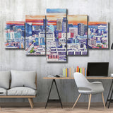Minneapolis Watercolor Minneapolis Minnesota, 5 Pieces, Multi Panel Canvas Prints Wall Art Decor
