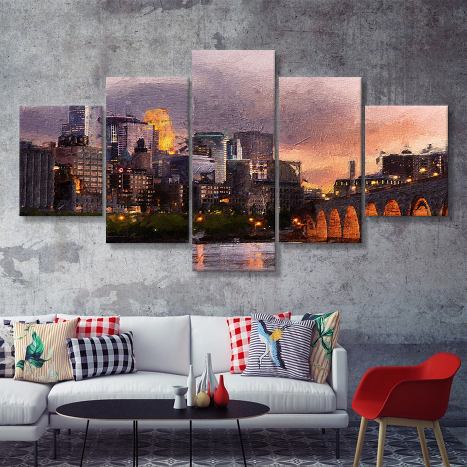 Minneapolis 5 Piece Canvas Prints Wall Art Decor - Painting Canvas, Multi Panels