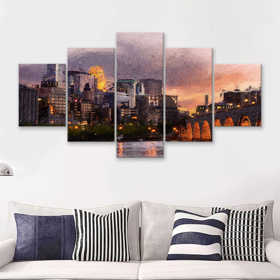 Minneapolis 5 Piece Canvas Prints Wall Art Decor - Painting Canvas, Multi Panels