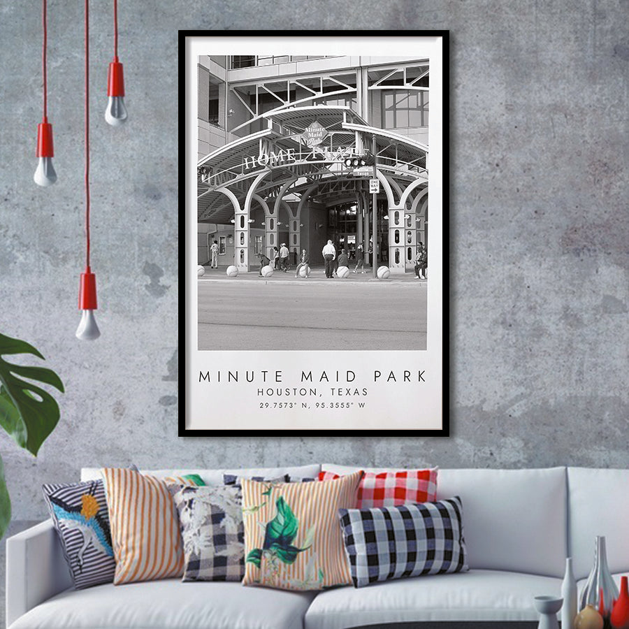 Minute Maid Park Houston Astros Baseball Lovers Black And White Art Framed Art Prints Wall Art Decor, Framed Picture