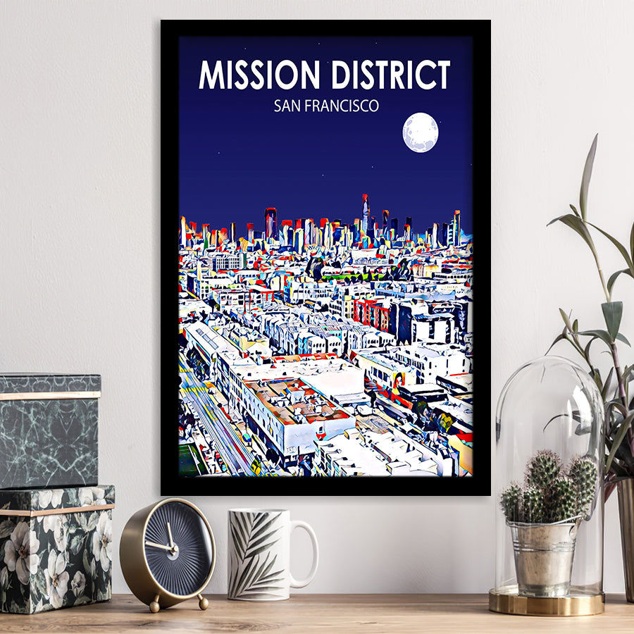 Mission District San Francisco Night Landscape, City Art Print, Framed Art Print Wall Art Home Decor, Framed Picture