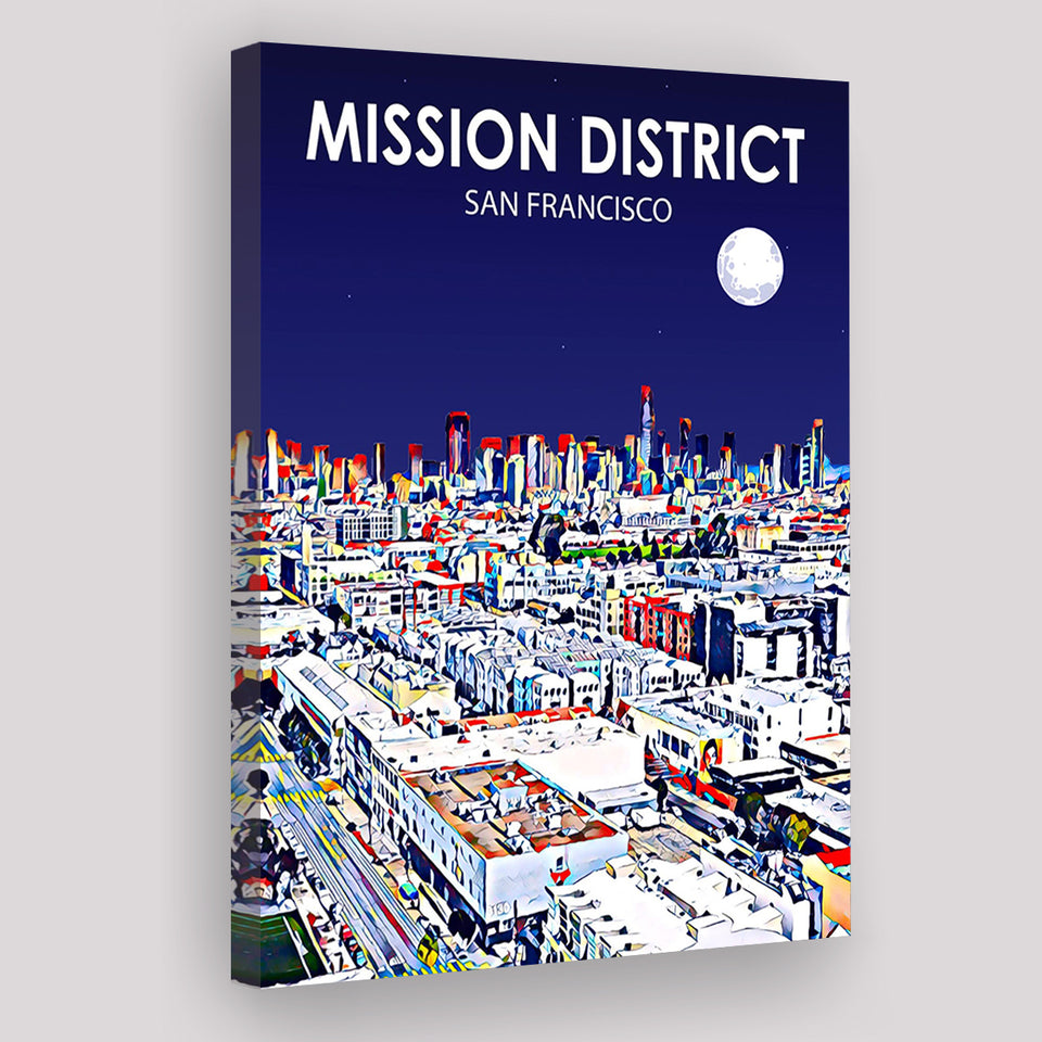 Mission District San Francisco Night Landscape ,City Art Print, Large Canvas, Canvas Print Wall Art Home Decor