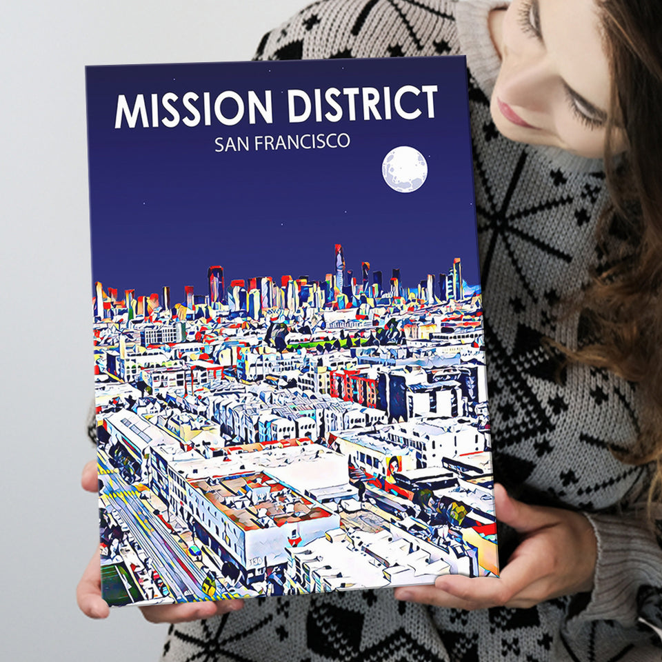 Mission District San Francisco Night Landscape ,City Art Print, Large Canvas, Canvas Print Wall Art Home Decor