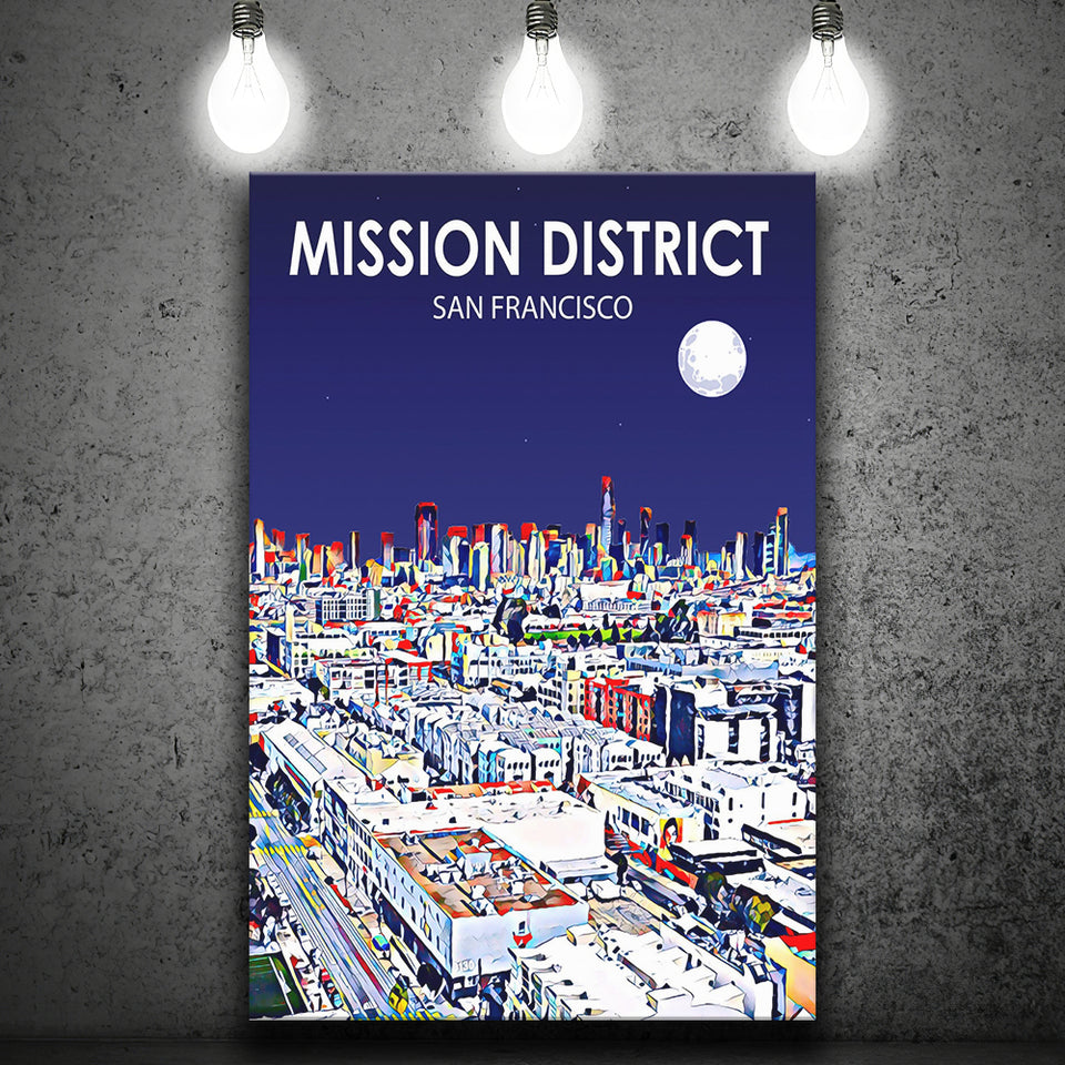 Mission District San Francisco Night Landscape ,City Art Print, Large Canvas, Canvas Print Wall Art Home Decor