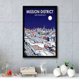 Mission District San Francisco Night Landscape, Large Canvas, Framed Canvas Print Wall Art Home Decor, Floating Frame