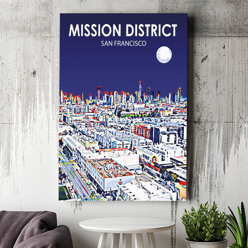 Mission District San Francisco Night Landscape ,City Art Print, Large Canvas, Canvas Print Wall Art Home Decor