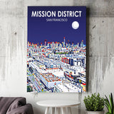 Mission District San Francisco Night Landscape ,City Art Print, Large Canvas, Canvas Print Wall Art Home Decor