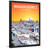 Mission District San Francisco Sunset Landscape, City Art Print, Framed Art Print Wall Art Home Decor, Framed Picture