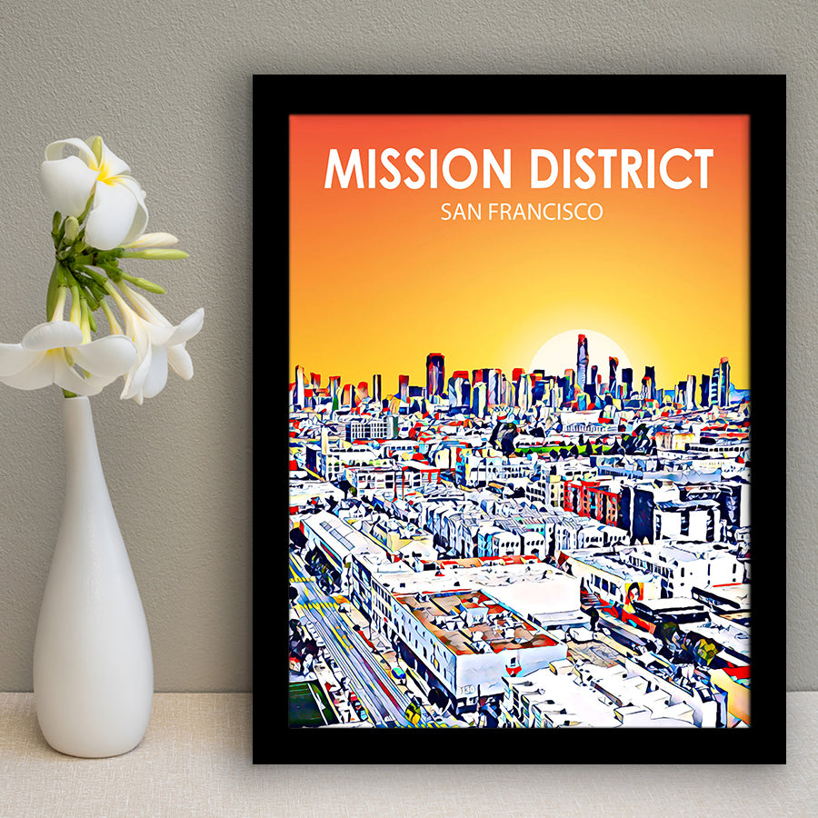Mission District San Francisco Sunset Landscape, City Art Print, Framed Art Print Wall Art Home Decor, Framed Picture