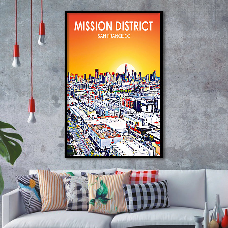 Mission District San Francisco Sunset Landscape, City Art Print, Framed Art Print Wall Art Home Decor, Framed Picture