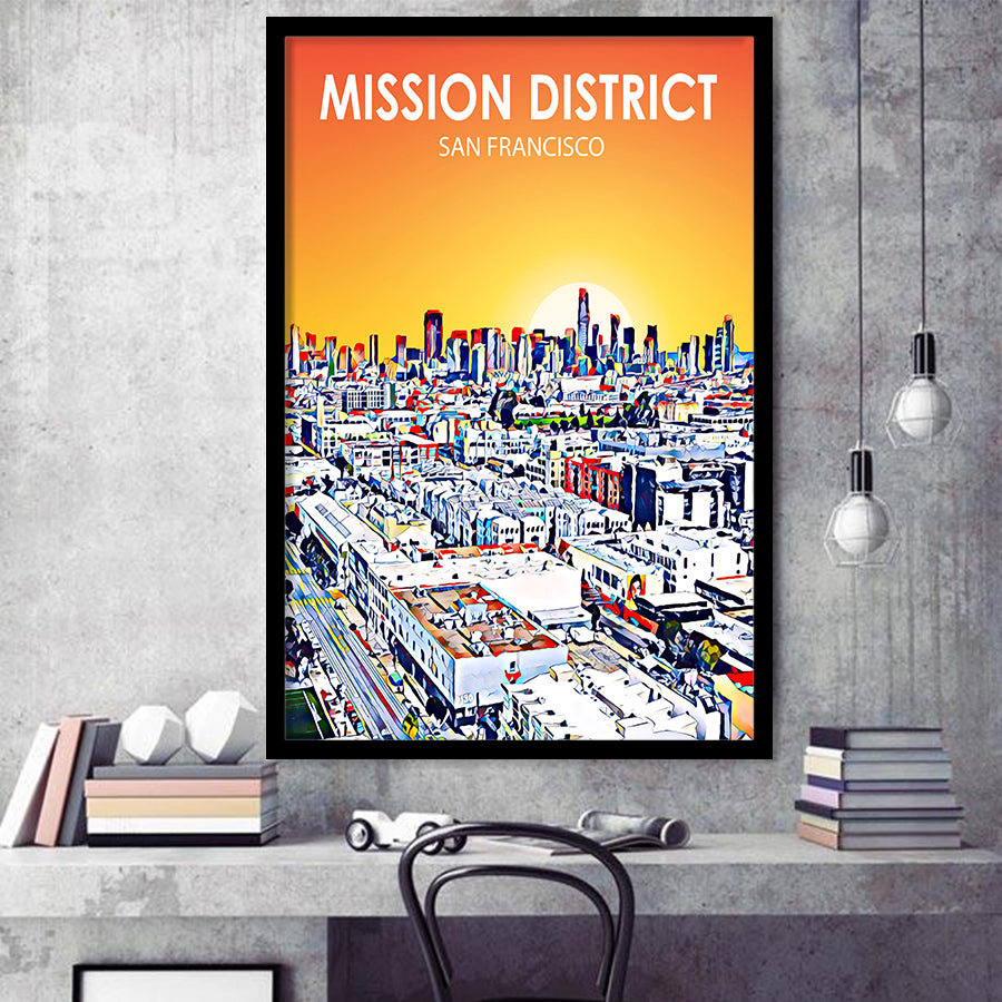 Mission District San Francisco Sunset Landscape, City Art Print, Framed Art Print Wall Art Home Decor, Framed Picture