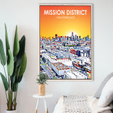 Mission District San Francisco Sunset Landscape, Large Canvas, Framed Canvas Print Wall Art Home Decor, Floating Frame