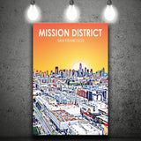 Mission District San Francisco Sunset Landscape ,City Art Print, Large Canvas, Canvas Print Wall Art Home Decor