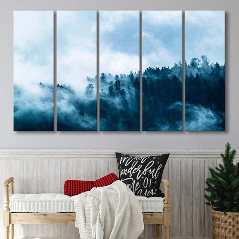 Misty Forest Foggy Forest Print Large Extra Large Canvas Prints Multi Panels B Wall Art Prints Home Decor