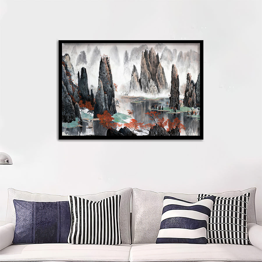 Misty Mountains And Water Framed Wall Art - Framed Prints, Art Prints, Print for Sale, Painting Prints