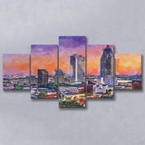 Mobile Alabama Usa Downtown Skyline Dusk 5 Pieces Mixed Canvas Prints Wall Art Home Decor