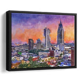 Mobile Alabama Usa Downtown Skyline Dusk City Art Watercolor Framed Canvas Prints Wall Art Home Decor,Floating Frame