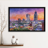 Mobile Alabama Usa Downtown Skyline Dusk City Art Watercolor Framed Canvas Prints Wall Art Home Decor,Floating Frame
