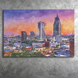 Mobile Alabama Usa Downtown Skyline Dusk City Art Watercolor Canvas Prints Wall Art Home Decor, Large Canvas