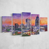 Mobile Alabama Usa Downtown Skyline Dusk 5 Pieces Mixed Canvas Prints Wall Art Home Decor