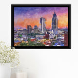 Mobile Alabama Usa Downtown Skyline Dusk City Art Watercolor Framed Canvas Prints Wall Art Home Decor,Floating Frame