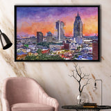 Mobile Alabama Usa Downtown Skyline Dusk City Art Watercolor Framed Canvas Prints Wall Art Home Decor,Floating Frame