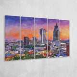 Mobile Alabama Usa Downtown Skyline Dusk 5 Pieces Extra Large Canvas Prints Wall Art Home Decor