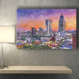 Mobile Alabama Usa Downtown Skyline Dusk City Art Watercolor Canvas Prints Wall Art Home Decor, Large Canvas