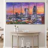 Mobile Alabama Usa Downtown Skyline Dusk 5 Pieces Extra Large Canvas Prints Wall Art Home Decor