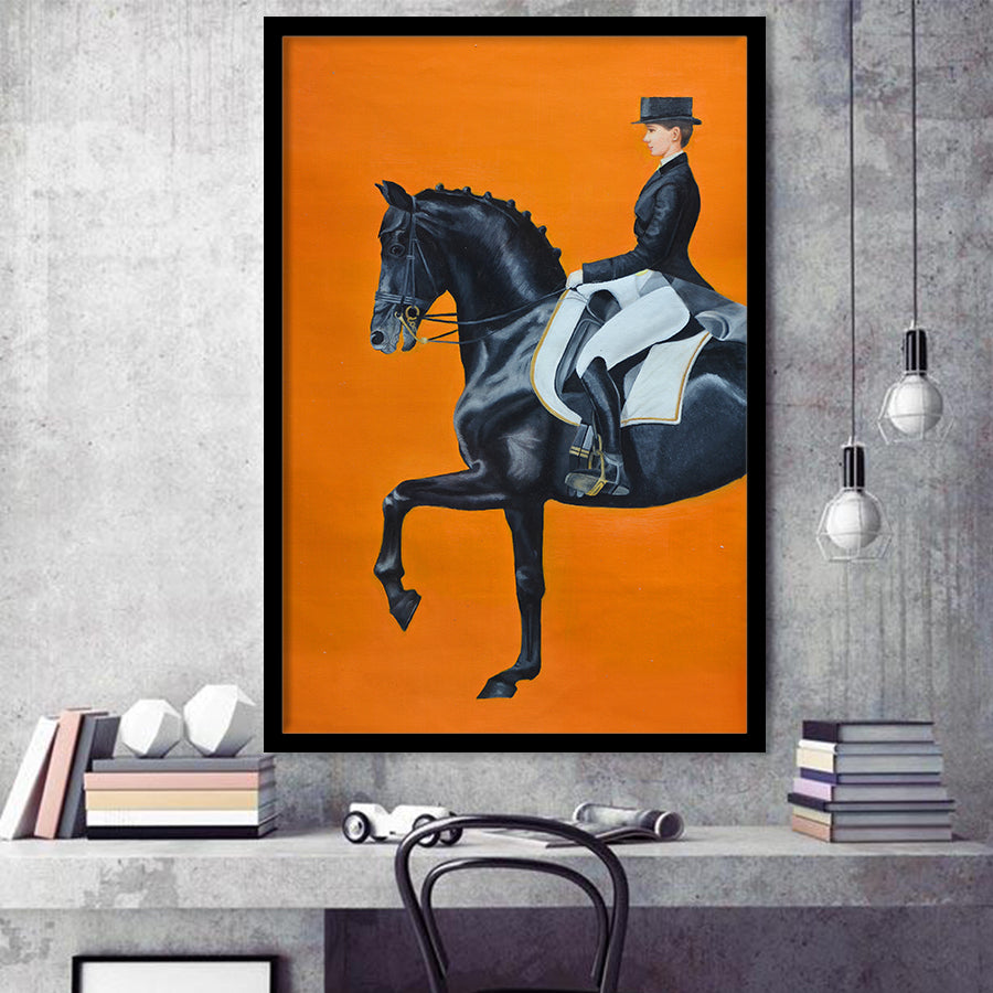 Pair Orange Black Horse Asian Needle Point Wall Hangings - I Like Mikes Mid  Century Modern
