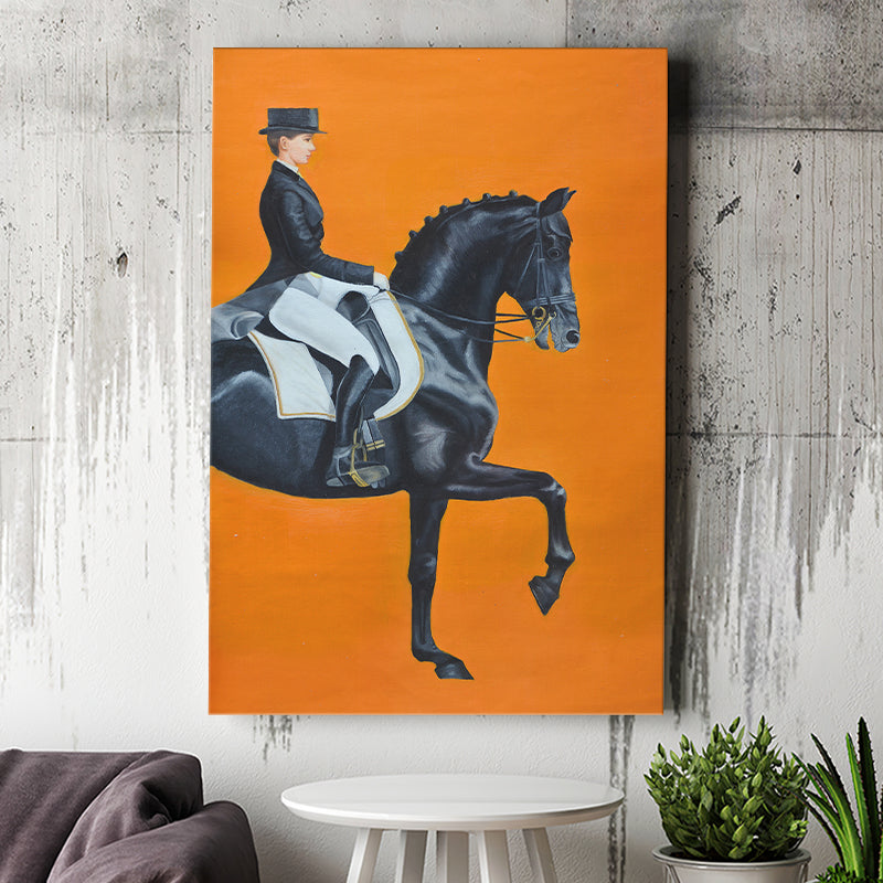 Modern Orange Horse Riding Look at Right Pictures Canvas Prints Wall Art