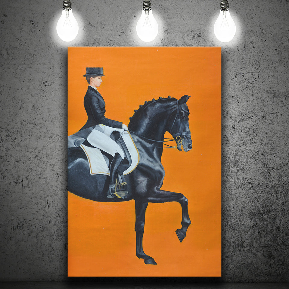 Modern Orange Horse Riding Look at Right Pictures Canvas Prints Wall Art