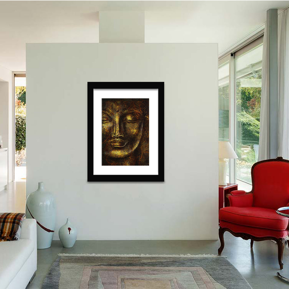 Modern Abstract Buddha Luck Wealth Success Trendy Spiritual Symbol - Framed Prints, Painting Art, Art Print, Framed Art, Black Frame