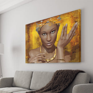 Modern African Lady in Yellow Turban Canvas Prints Wall Art - Painting Canvas, African Art, Home Wall Decor, Painting Prints, For Sale